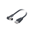 Rechtwinkliger M12 4-poliger Hochgeschwindigkeits-Ethernet-Stecker auf USB 2.0-geformtes 1-m-PVC-AWG-24 * 2c + AWG-28 * 1p-Kabel