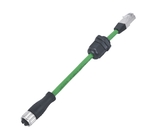 D-Code-Stecker auf Rj45 M12-Kabelbaugruppe mit Kabelverschraubung, geschirmt, geformt, 1 m, PVC, Cat 5e, 4 x 22 AWG, grün